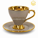 Taupe grey and gold luxury cup and saucer set – Sharjah Centre Multan