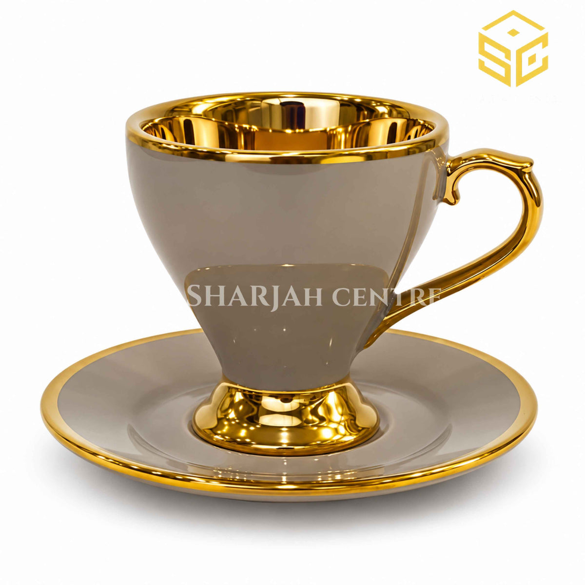 Taupe grey and gold luxury cup and saucer set – Sharjah Centre Multan