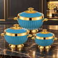 Turquoise and gold 3-piece insulated hotpot set in 3L, 2.5L and 2L sizes