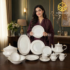 Versace Medusa Blue fine bone china dinner set with linear borders, Medusa-style motif and gold accents for 12 persons model bg
