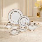 Yamasen Japan Gold Collection 24-piece tea set with 6 person serving, geometric pattern and 24K gold-plated accents colord bg 