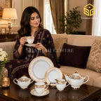 Yamasen Japan Gold Collection 24-piece tea set with 6 person serving and ornate 24K gold-plated filigree borders model bg